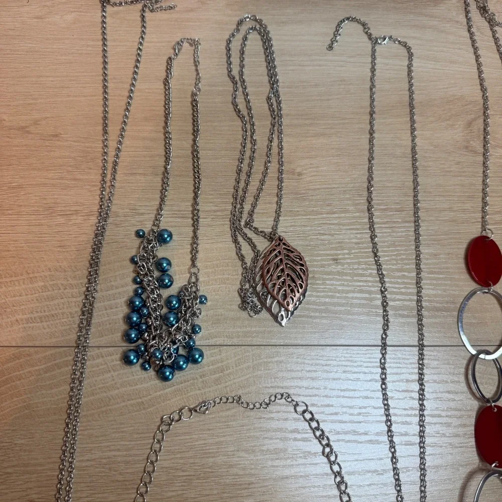 7pc Fashion Necklace Lot Silver Tone Statement Crystal Heart Leaf Beaded Boho